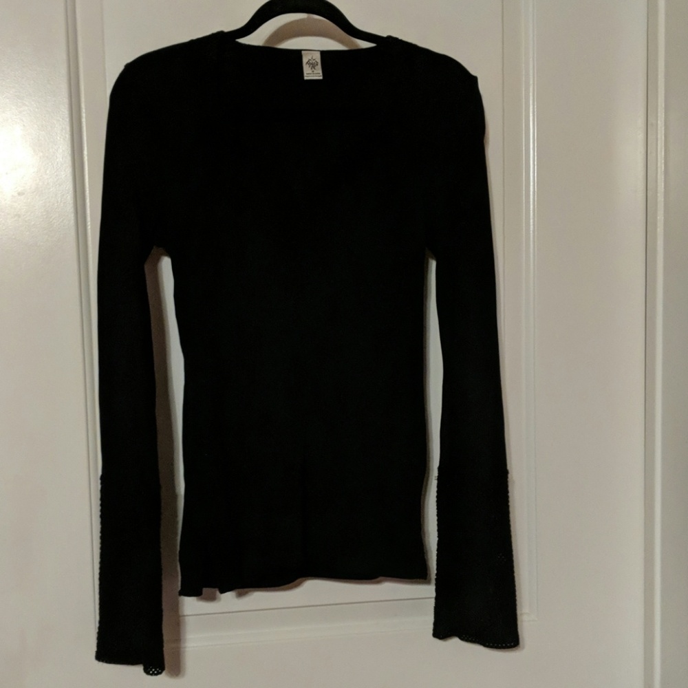 Tunic top with crochet bell sleeves and neckline